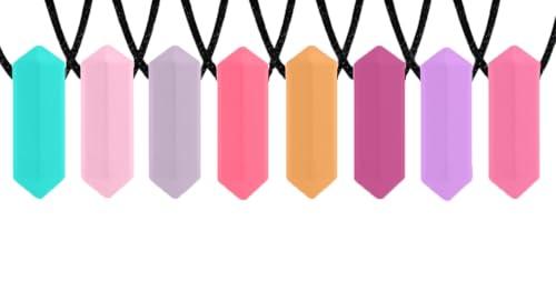 Tilcare Chew Chew Crayon Sensory Necklace 8 Pieces - Best for Autism, Biting and Teething Kids - Perfectly Textured Silicone Chewy Toy - Chewing Pendant for Boys & Girls - Chew Necklaces