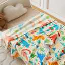 COOVA Kids Twin Blanket 60x80 Inch - Cartoon Fleece Throw, Toys for 2 3 4 5 6 7 8 9 10 11 12 Year Old Girl and boy Gifts, Soft Kids Blankets for Christmas Halloween Birthday Gifts,Dinosaurs Beige