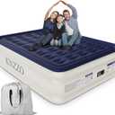 Air Mattress Queen with Built-in Pump, Blow Up Mattress with Soft Flocked Top, Leakproof Inflatable Mattress, Foldable Waterproof Air Bed for Home, Guests, Camping, with Storage Bag (Deep Blue)