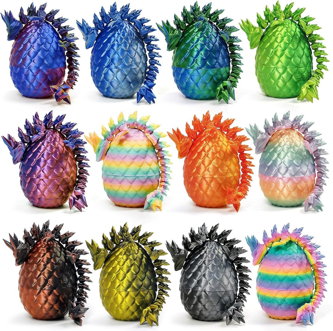 12PCS 3D Printed Crystal Dragon & Egg Set - 12 Unique Colors - 5.12 Inch Glitter Dragons with 2.36 Inch Surprise Eggs - Blind Box Collectible Toys for Adults - Fantasy Party Favors Gift