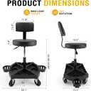 Rolling Shop Stool with Wheels, Mechanic Chair Garage Stool with Backrest, 20.08" to 25.59"