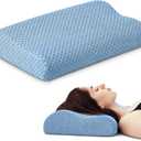 Neck Pillow for Sleeping, Travel Pillow, Camping Pillow, Ergonomic Memory Foam Compressible Medium Firm, Ideal for Home, Bedroom, Office and Camping (Blue, M) (M-17.7x12x4/3 In)