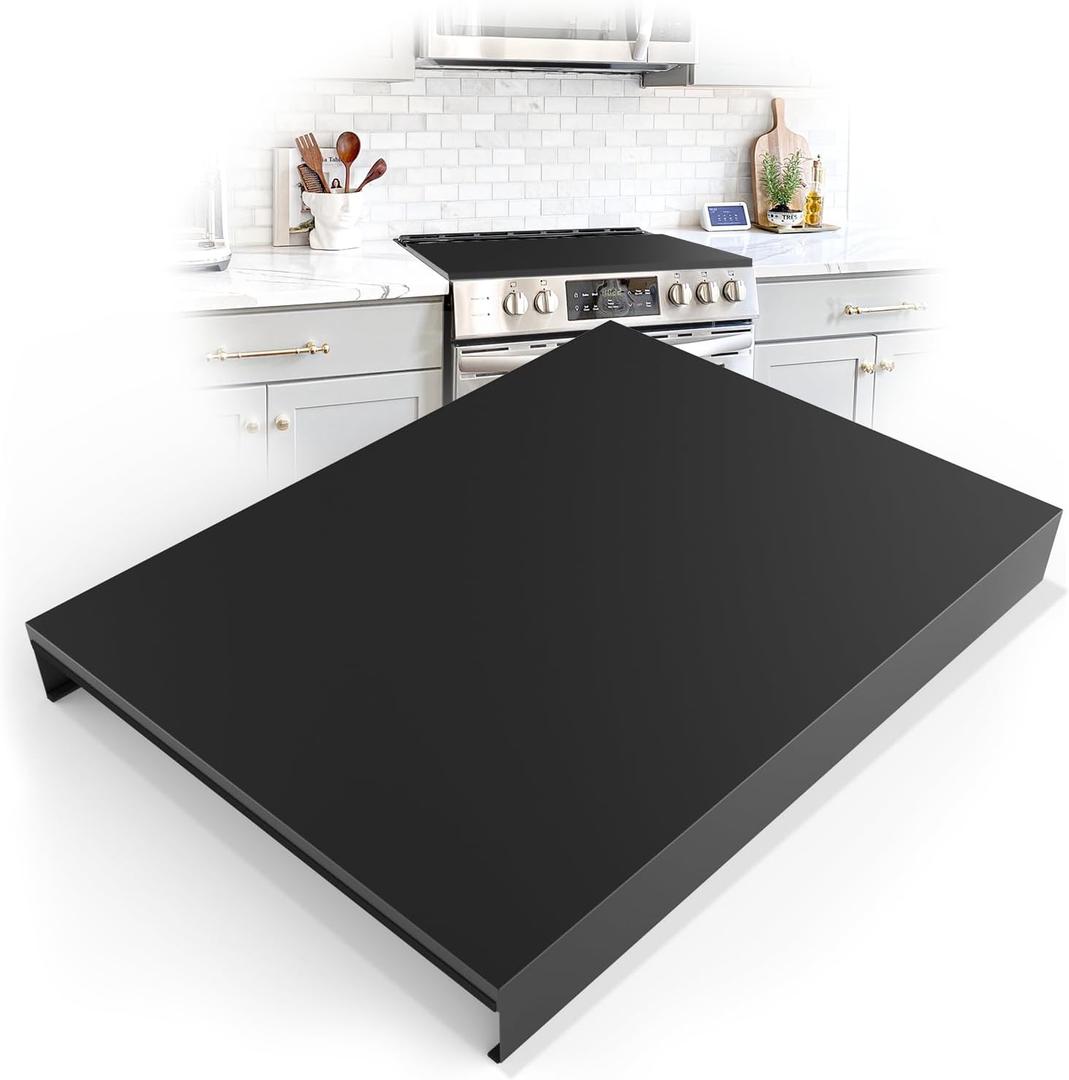 Stainless Steel Gas Stove Top Cover, Multi-functional Noodle Board, Cooktop Cover for Expanding Kitchen Space, Robust and Durable, 30"x 22"x2.7", Black