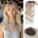 Hair Toppers for Women with Thinning Topper Hair Pieces Wispy Clip in Bangs | 6.5''x6.5'' 20 Inch Lightweight Breathable Curly Wavy Ladies Wiglets Toppers-Ash Blonde Mix Highlights with Brown Root