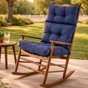 Rocking Chair Cushion, Waterproof and Fade-Resistant Adirondack Rocker Cushions, Indoor/Outdoor Rocking Chair Pads, High Back Memory Foam Patio Furniture Cushions with Ties, Back Cushion:23"Lx22"W, Seat Cushoin:22"Lx22"W, Navy Blue