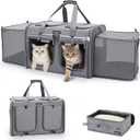 MIDOG 2 Cat Carrier with Litter Box, Expandable Dual Compartment Cat Carrier for 2 Cats, Large Soft Sided Double Pet Carrier for Car Travel, Moving