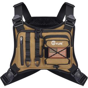 CVLIFE Outdoor Chest Bag for Men, Tactical Chest Pack, Adjustable Running Vest Bag, Lightweight Anti-theft EDC Rig for Hiking (Khaki)