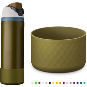 3 x yoelike Grid Silicone Boot for Owala Water Bottle, Anti-Slip Protective Sleeve for FreeSip/Twist/Flip, Bottom Bumper Cover for Watter Bottle Accessories (24 Ounces, Dark Green)