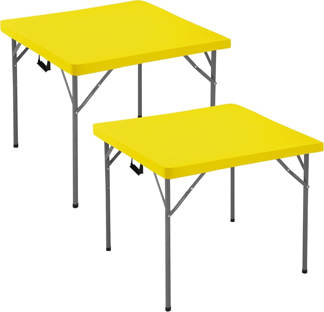 Square Fitted Tablecloth 34x34 Inch-2 Pack Yellow Card Elastic Spandex Table Cover-Small Stretch Folding Table Cloths Topper Cap for Kitchen Dining Picnic Patio Outdoor Party Tables