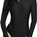 Daci Women Long Sleeve Rash Guard One Piece Swimsuit Zipper Surfing Bathing Suit UPF 50 (Small, Black 3)