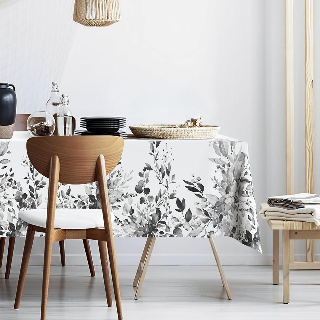 Tablecloth For Large Round Table, Black And White Floral Pattern
