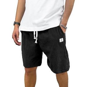 PLEPAN Men's Corduroy Shorts Casual 7 Inch Inseam Elastic Waist Drawstring Summer Beach Short, Black 3XL 