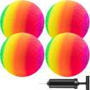 Mic Playground Balls Kickballs 8.5 Inch, Rainbow Playground Ball Set for Kids and Adults, Dodgeball Kick Balls Handball for Indoor & Outdoor Schoolyard Games with Hand Pump(4 Pack)