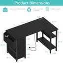 Lufeiya L Shaped Gaming Desk with Power Outlet, 47 Inch Reversible Corner Computer Desk with Drawers & Storage Shelves for Home Office Bedroom, L-Shaped Teen PC Desks with Fabric Drawer, Black, 47.2"