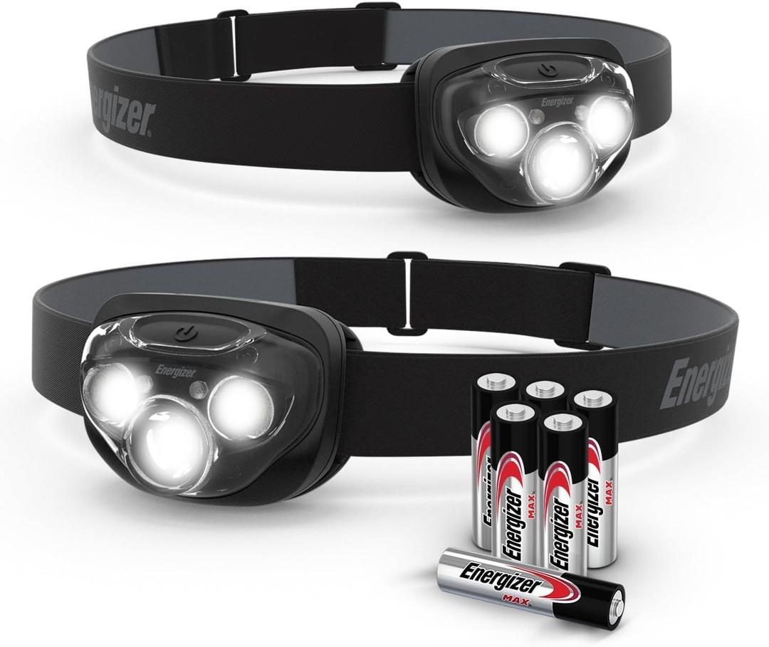 Energizer LED Headlamp PRO (2-Pack), IPX4 Water Resistant Headlamps, High-Performance Head Light for Outdoors, Camping, Running, Storm, Survival LED Light for Emergencies (Batteries Included) (Black)