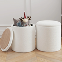 Ottoman Poufs with Storage, Set of 2 Soft Upholstered Vanity Stool,Multifunctional Ottomans Coffee Table Padded Seat Foot Rest for Living（White, Pack of 2）