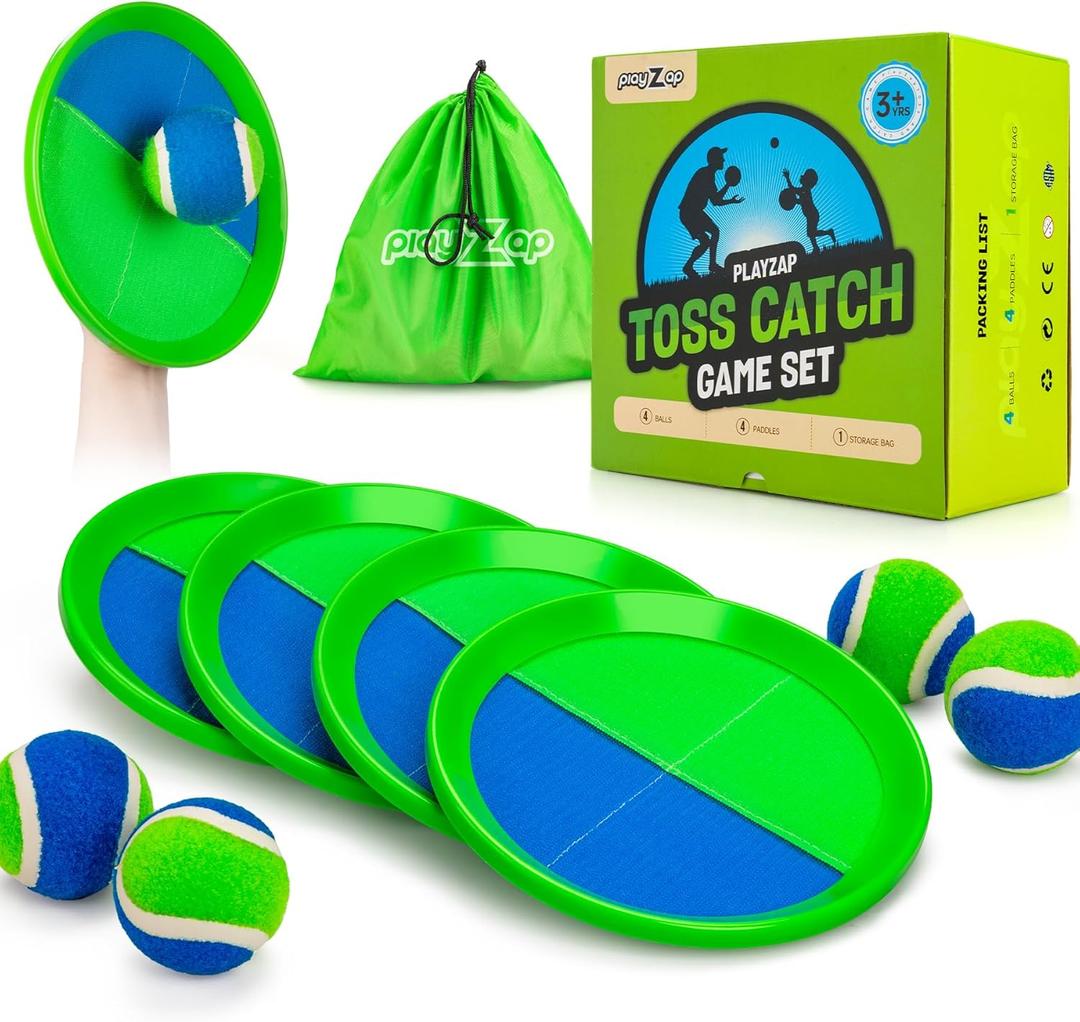 Toss and Catch Ball Set - Indoor Outdoor Toys for Kids Games - Outside Yard Pool Beach Toys for 3 4 5 6 7 8+ Years Old Boys Girls - Classic Birthday Gift - 4 Pack Green
