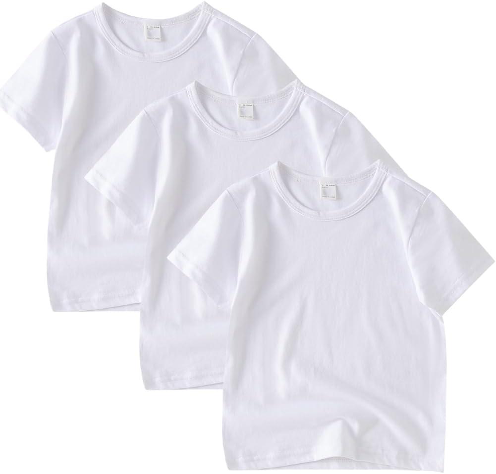 Comche 3 Pack Kids T-Shirt Cotton Short Sleeve Tee Shirts for Unisex Boys and Girls Toddler Summer Crew Neck Tops (White, Size 4-5T)
