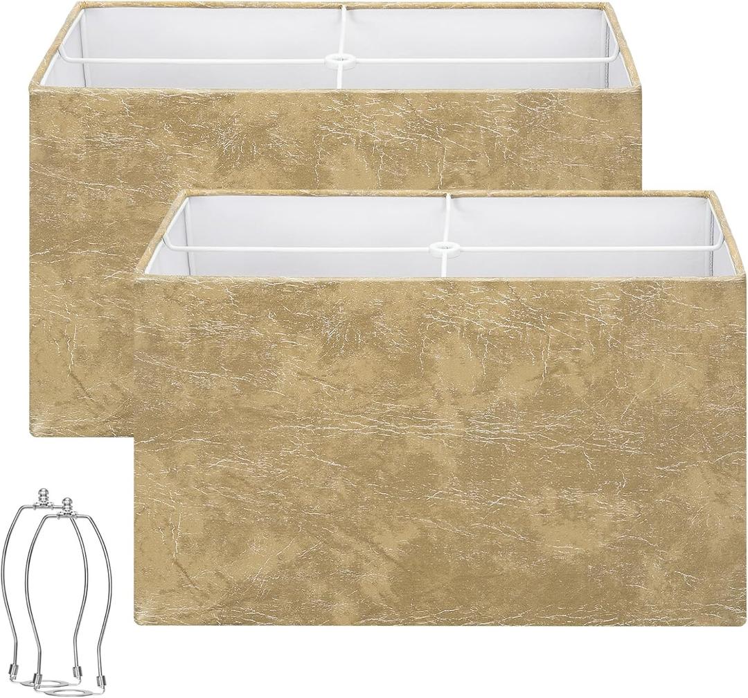 Rustic Rectangle Lamp Shades Set of 2, Large Faux Leather Lampshades for Table Lamps, 16"L x 8"W x 10"H, Lamp Shades Replacement for Floor Lamps, Spider, Harp Holders Included, Easy Assembly Required