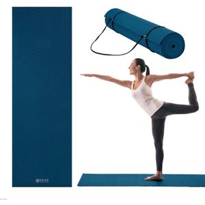 Gaiam Essentials 1/4" Thin (6mm) Yoga & Pilates, Fitness & Exercise Mat with Easy-Cinch Carrier Strap Cusion Support For Fitness and Gym Workouts