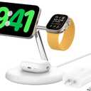 Belkin MagSafe-Compatible 3-in-1 Wireless Charger Stand 15W - Qi2-Certified Wireless Charging Station, Fast Charging of iPhone 16, AirPods, & Apple Watch - 36W Included - White