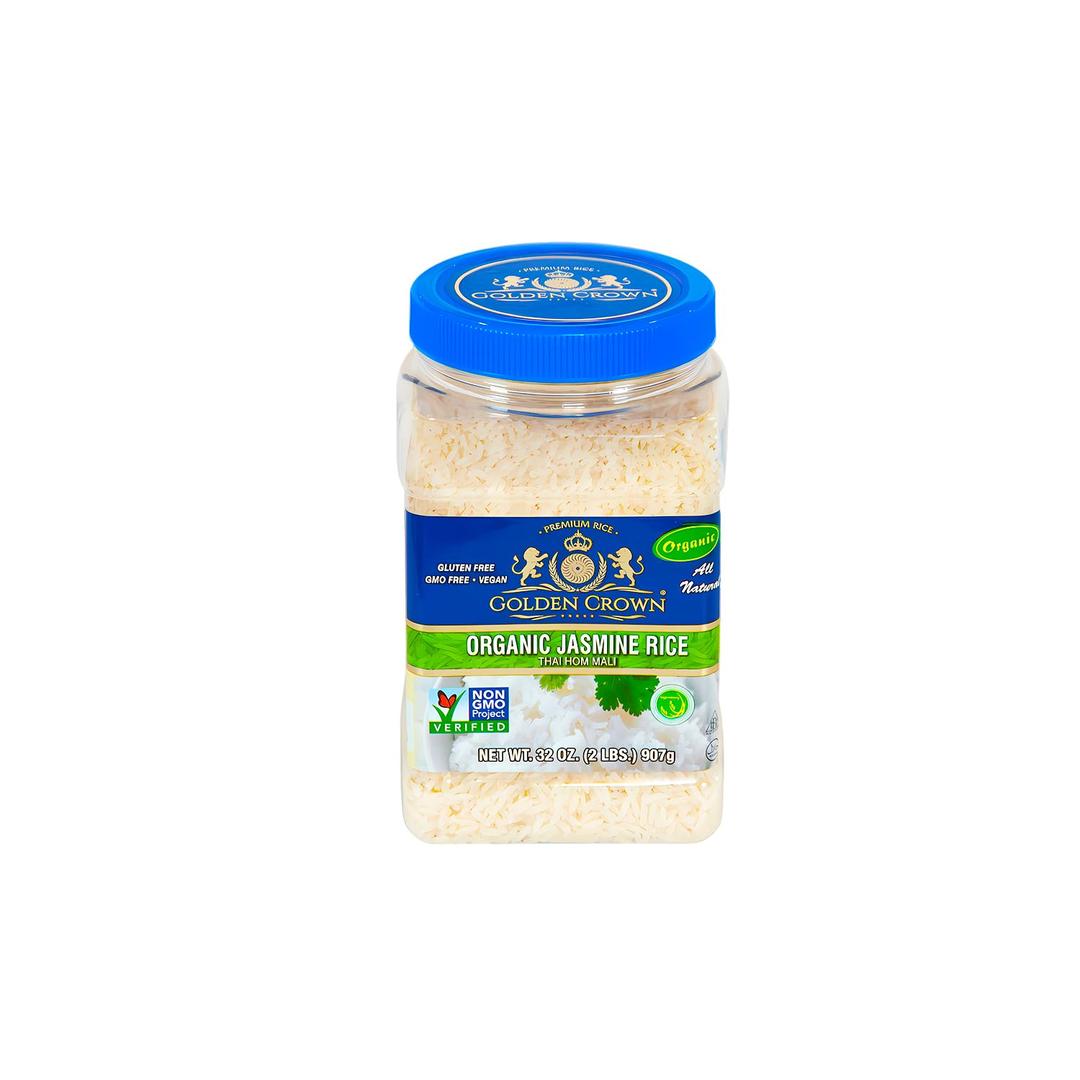 Golden Crown White Organic Jasmine Rice - 32 oz (2LB) | Premium Quality Naturally Aged Extra Long | Aromatic Tasty and Flavorful | Gluten-Free Whole Grains From Thai HOM Mali, Best By 12/31/2027
