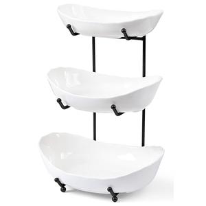 HBlife Fruit Bowl for Kitchen Counter - 3 Tier Ceramic Fruit Rack, Fruit Basket for Fresh Fruit&Veggies, Tiered Fruit Platter Serving Trays for Party