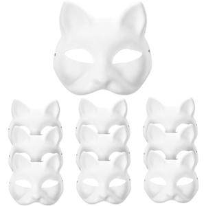 STOBOK 10pcs Blank Paper Mask Diy Adult Printable Masquerade Mask Blank Cat s Craft Face s Faces Paintable s Cats Furry Plain Animal Paintable White (White)