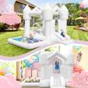 FINCOME Inflatable Bounce House for Kids, White Bounce House with Slide, Jumping Bouncy Castle for Kids Birthday Party, Wedding, Backyard Indoor/Outdoor White (with Blower), 10.5 Ft L X 9.2 Ft W X 6.9 Ft H