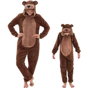 GONAAP Adult Onesie Pajamas Sherpa Animal One Piece Cosplay Costume for Women Men (X-Large, Bear)