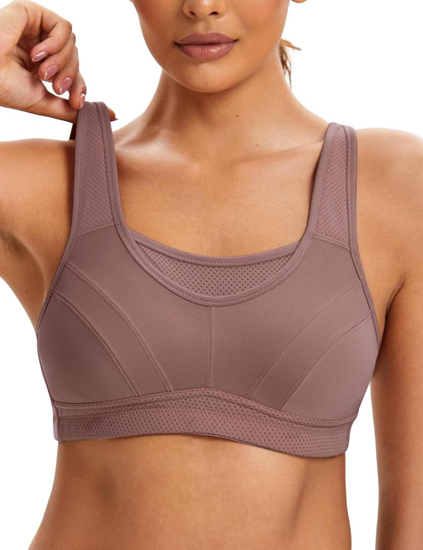 ZeroBound Women's Sports Bra High Impact Large Bust Full Coverage Workout Bras Adjustable Wirefree NO Padded Bra (48C, Amber)