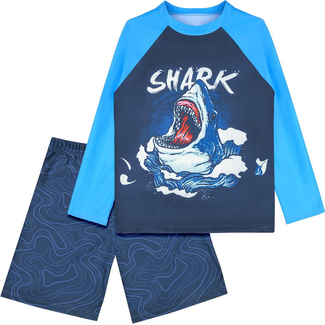 Boys Two Piece Rash Guard Swimsuits Sets Kids Long Sleeve Sunsuit Swimwear Sets, Size 4T