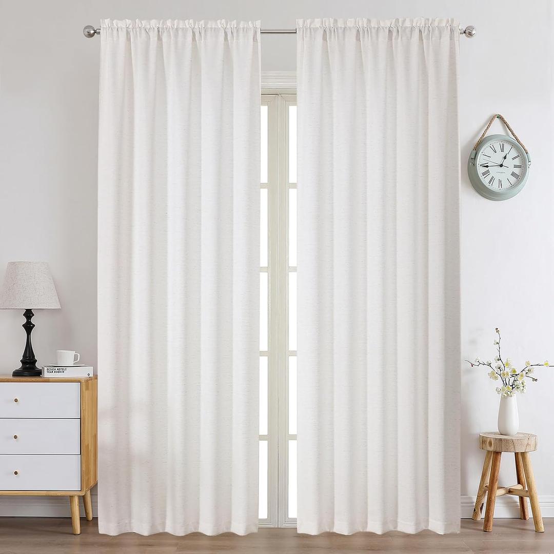 Chyhomenyc Natural Curtains 96 Inch Length 2 Panels Set, Faux Linen Textured Semi Light Filtering Soft Airy Farmhouse Window Curtain Drapes for Living Room Bedroom, 50Wx96L
