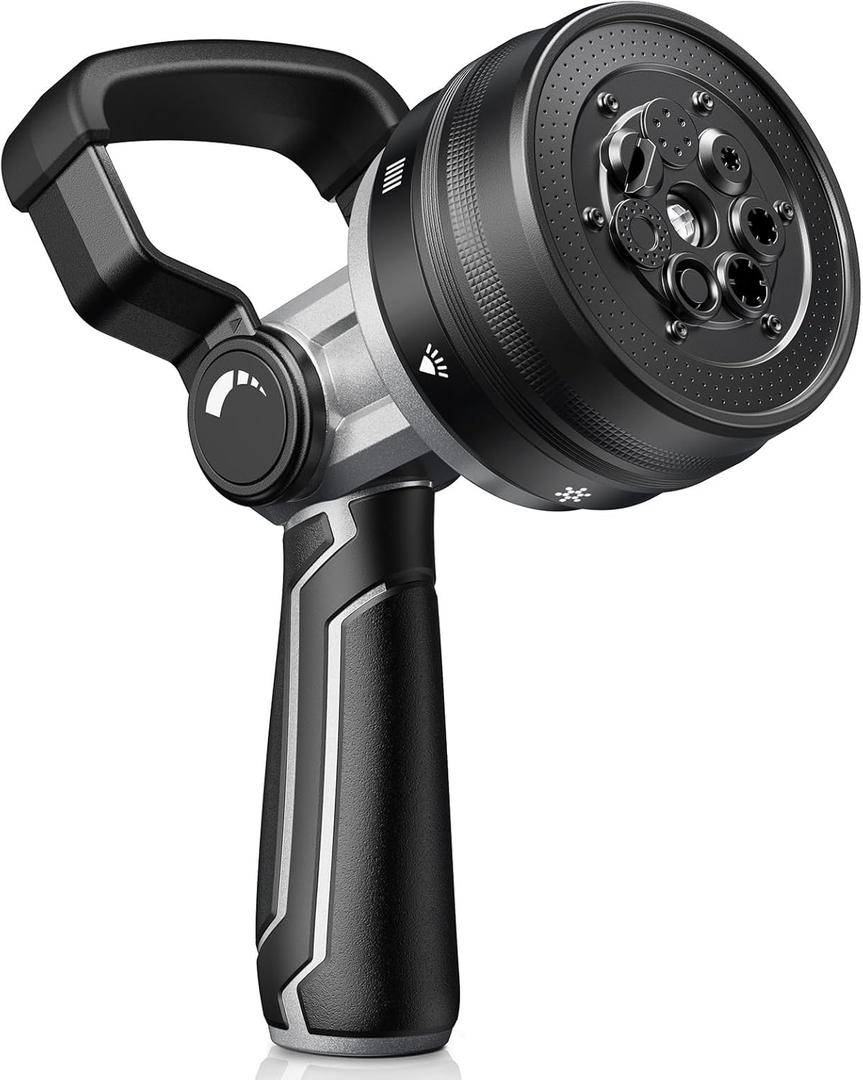 RAINPOINT Heavy Duty Fireman's Hose Nozzle, 7 Modes Water Hose Nozzle with Adjustable Flow Control, Ergonomic Grip for Garden Watering, Car Washing, Pet Bathing & Outdoor Cleaning