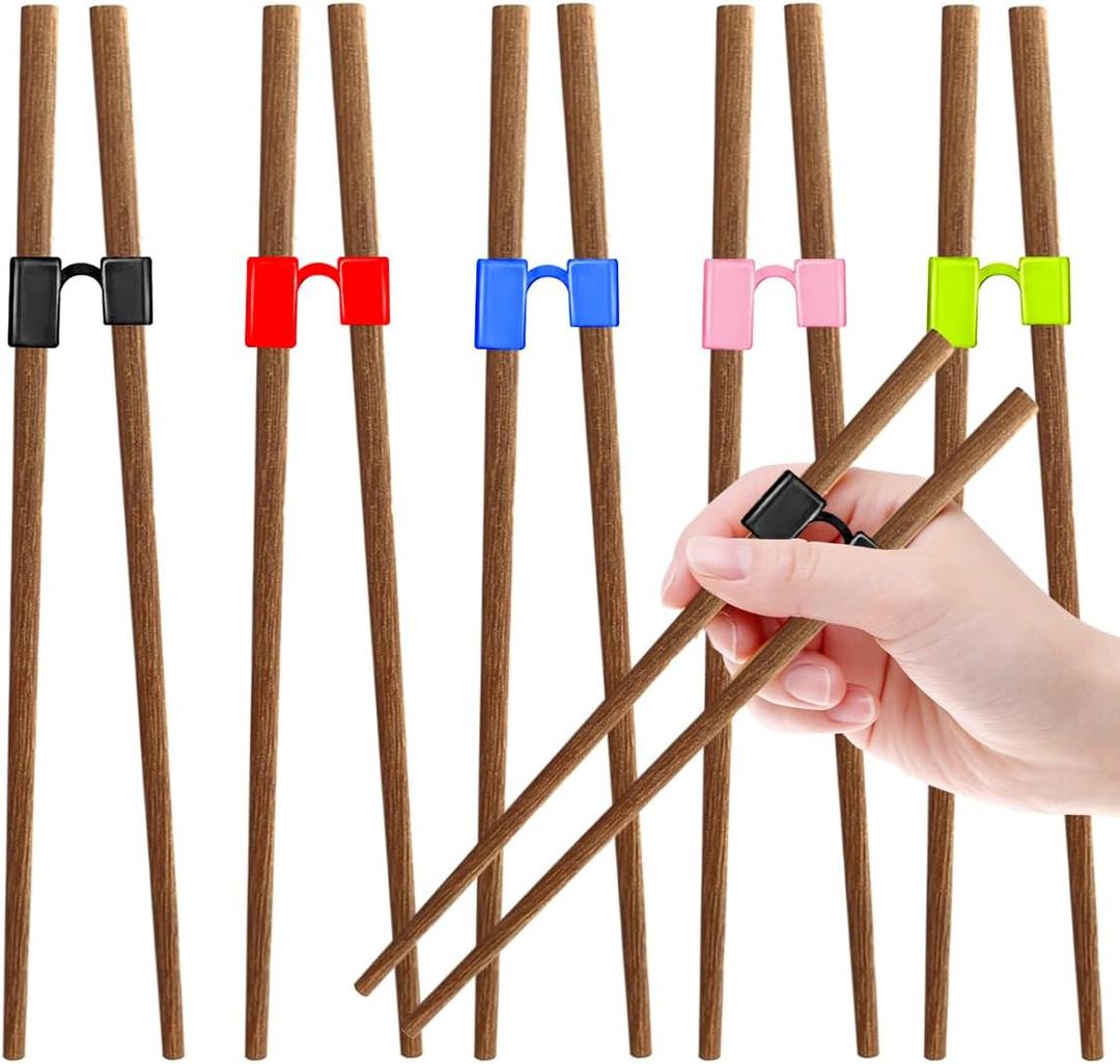 EAEDMY 5 Pairs Kid Adult Training Chopsticks Trainers for Beginners, Japanese Wooden Beginners Training Chopsticks Helpers Set, Reusable, Dishwasher Safe, L8.86Inch(3.Rosewood)
