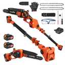 Axientro Electric Pole Saws for Tree Trimming, 2-in-1 Bruless Motor Mini Chainsaw & Pole Saw, 8-in Electric Chainsaw Cordless with Extendsion Pole, 2x4000mAh Li Batteries & Charger, 16FT Max Reach