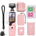 Osmo Pocket 3 Case, Protective Silicone Cover for DJI Pocket 3/Xtra Muse with Screen Protector & Wrist Strap, Soft, Scratch-Resistant and Sleeve Skin (Pink)