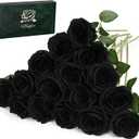 Waipfaru 16 Pcs Artificial Flowers Fake Silk Black Roses Bulk, Faux Real Touch Roses Bouquet with Long Stem for Wedding Party Home Decor (Black)