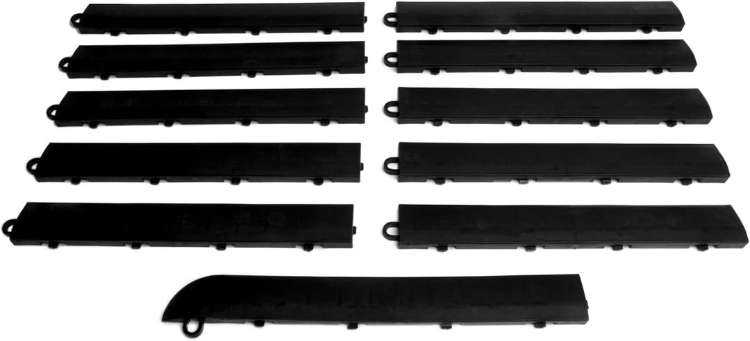 Big Floors Garage Floor Transition Edge, Interlocking Modular Garage Floor Edging Compatible with RaceDeck, GarageTrac & GarageDeck Tiles (Male, 11 Pack, Black)