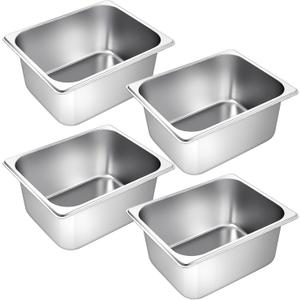 Zubebe 4 Pcs Hotel Pans 1/2 Half Size 6 Inch Stainless Steel
Deep Metal Trays Ideal for Commercial Restaurant Buffets, Durable Steam Table Pans for Catering and Party Serving