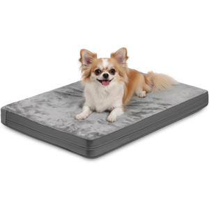 Waterproof Small Dog Bed Crate Pad 24 inch, Outdoor Washable Puppy Bed Orthopedic with Removable Cover Reversible, Foam Cat Bed Kennel Pad 23" x17, Durable Anti-Slip Bottom, Gray (Grey)