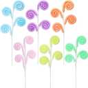 Gejoy 6 Pcs Christmas Tree Picks Decoration Sandworm Decor Woolen Candy Curly Pick Xmas Toppers Branches with Bells for Party Supply DIY Home Crafts Hanging Ornament Gifts(Stripes,Macaron)