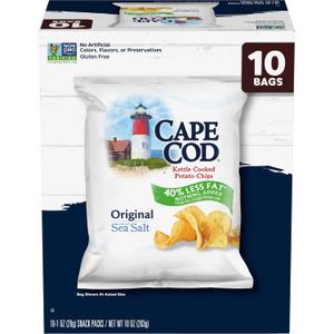 Cape Cod Potato Chips, Less Fat Original Kettle Chips, 1 Oz Snack Bags, 10 Ct (EXP 07/25/26)