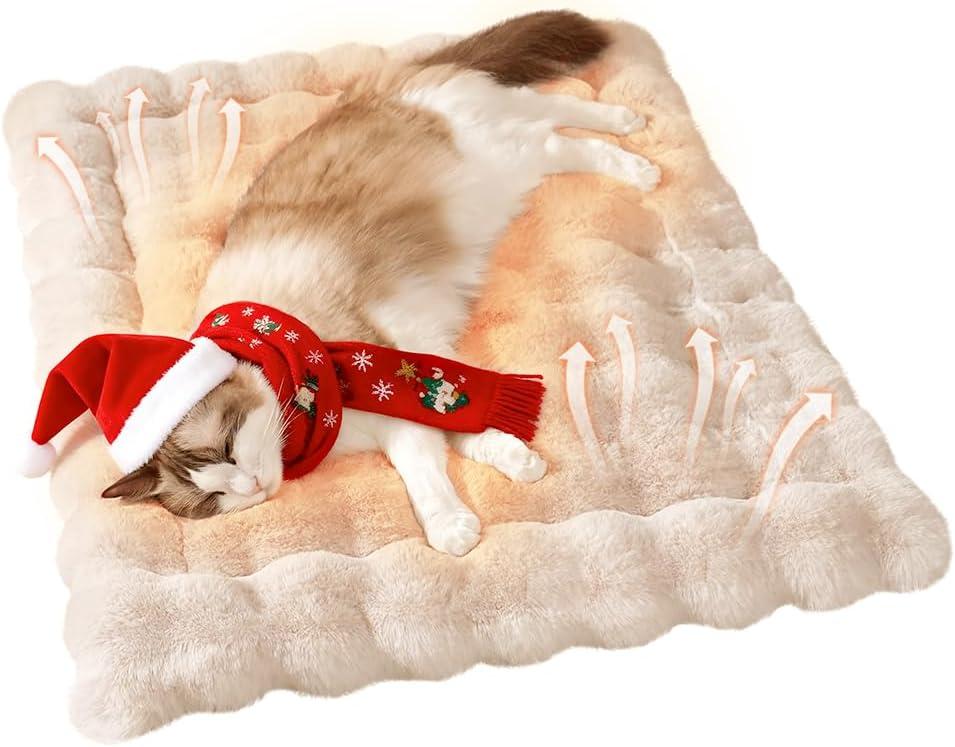 Cat Beds Cozy Pet Mat Faux Fur Kitten Pad Bed for Carriers/Couch Dog & Puppy Cute Friendly 23 x 15 Inch Medium White