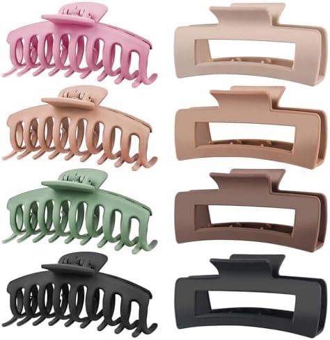 TOCESS 8 Pack Big Hair Claw Clips for Women Large Claw Clip for Thin Thick Curly Hair 90's Strong Hold 4.33 Inch Nonslip Matte Jumbo Hair Clips (8 Pcs)
