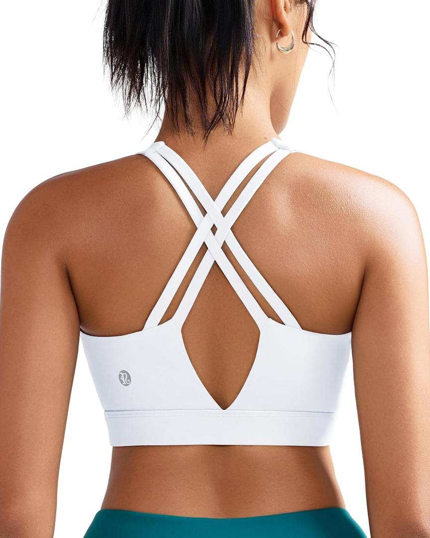 RUNNING GIRL Sports Bra for Women High Support, Molded Cup High Impact Sports Bras with Sewn in Pads Strappy Running Bra (White, M)