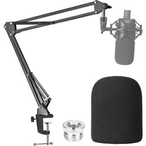 Audio-Technica AT2020 Mic Boom Arm with Foam Windscreen, Suspension Boom Scissor Arm Stand with Pop Filter Cover for Audio-Technica AT2020 Microphone by SUNMON