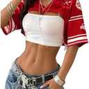 MakeMeChic Cropped Jersey Shirts for Women Half Sleeve Y2k Crop Tops Shrugs V Neck Graphic Tee XS