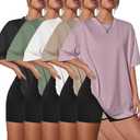 Kinglaman 5 Pack Womens Oversized T Shirts Crew Neck Loose Fit Short Sleeve Tshirts Summer Workout Plus Size Tee Tops