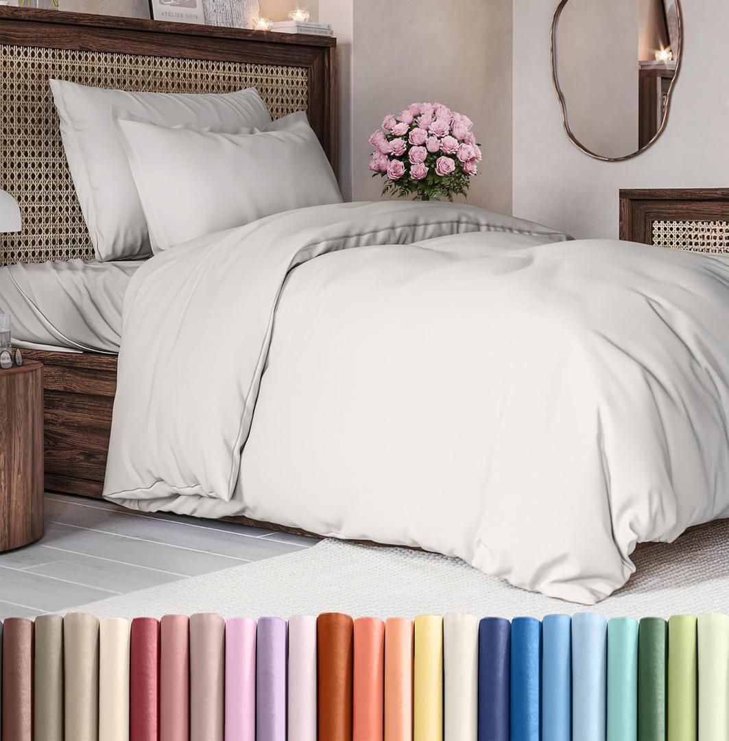 Duvet Cover Twin/Twin XL Size Set - Extra Soft Duvet Cover 68 x 90 with 1 Pillow Sham - Hotel Luxury, Easy Care and Fade Free w/ Zipper Closures & Ties - Comfy, Breathable Bedding Set (French Grey) (04 - French Grey (No Comforter))